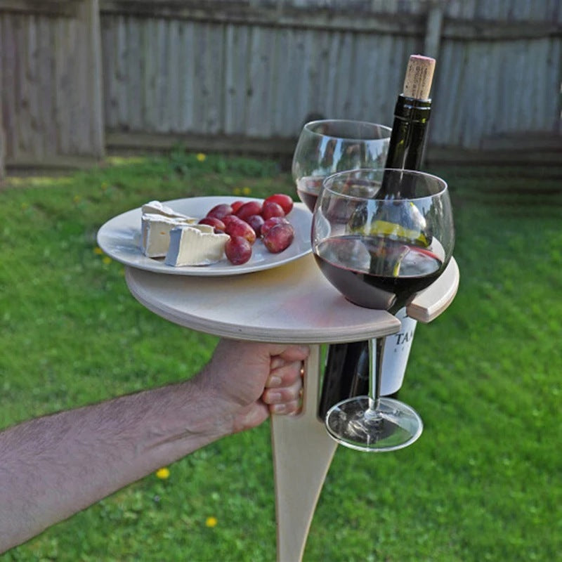 Portable Wine Table with Folding Round Table