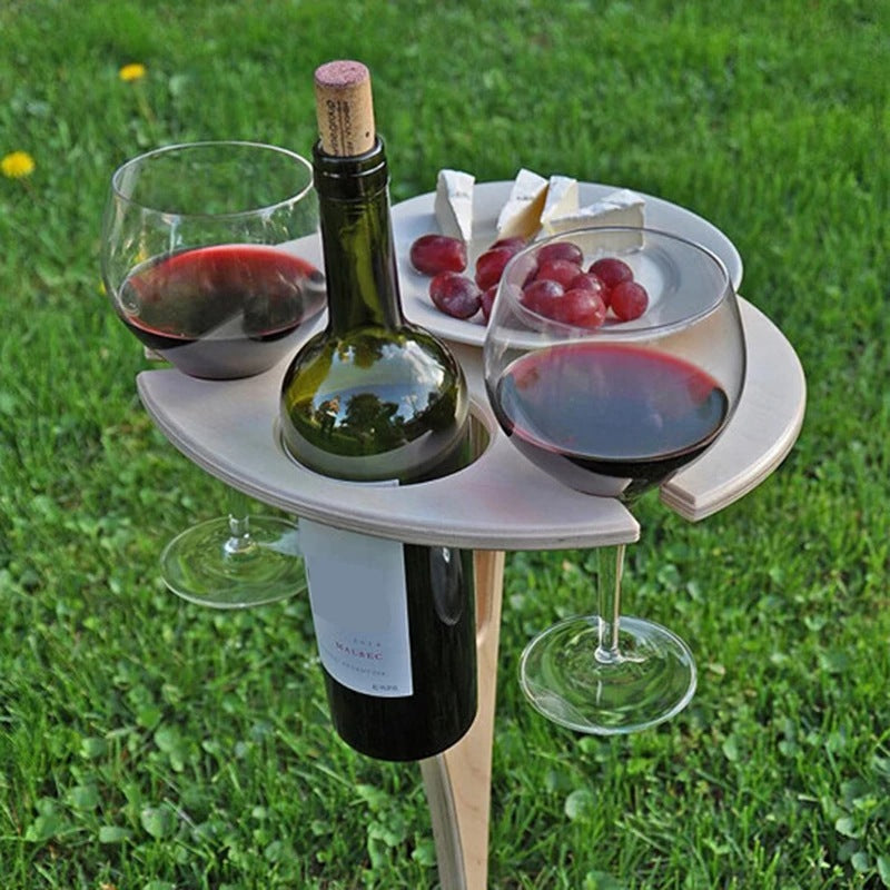 Portable Wine Table with Folding Round Table