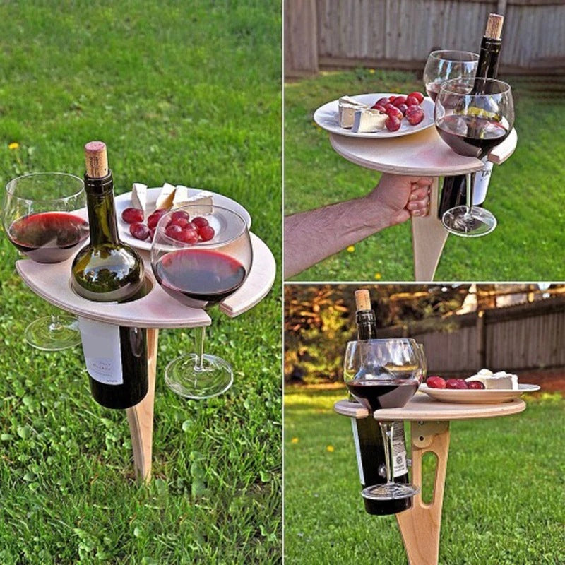 Portable Wine Table with Folding Round Table