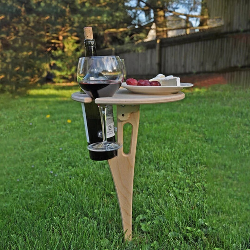 Portable Wine Table with Folding Round Table