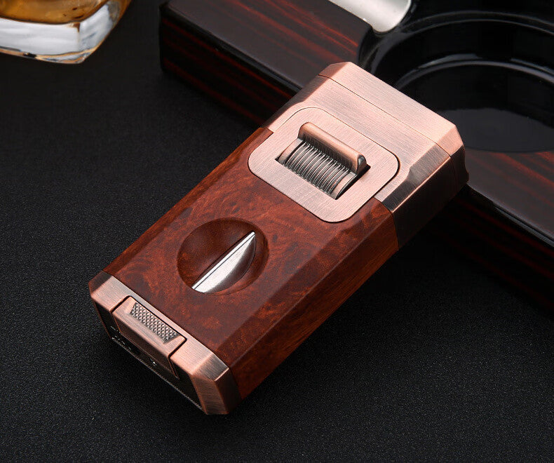 Eggplant Double Fire Cigar Lighter with Cutter