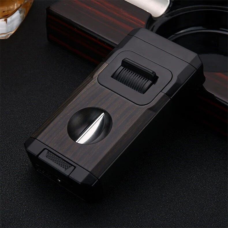 Eggplant Double Fire Cigar Lighter with Cutter