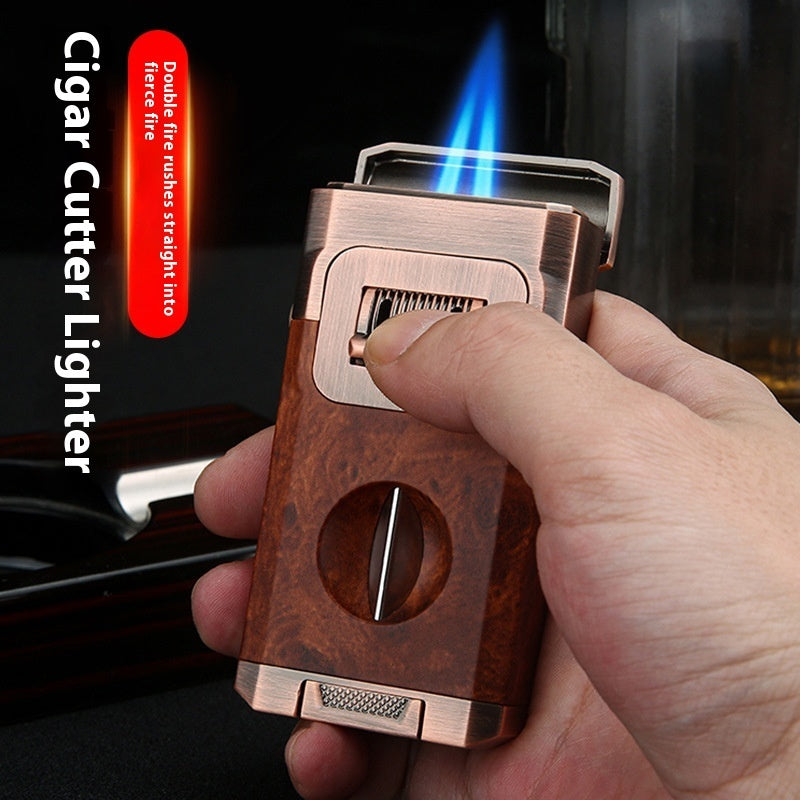 Eggplant Double Fire Cigar Lighter with Cutter