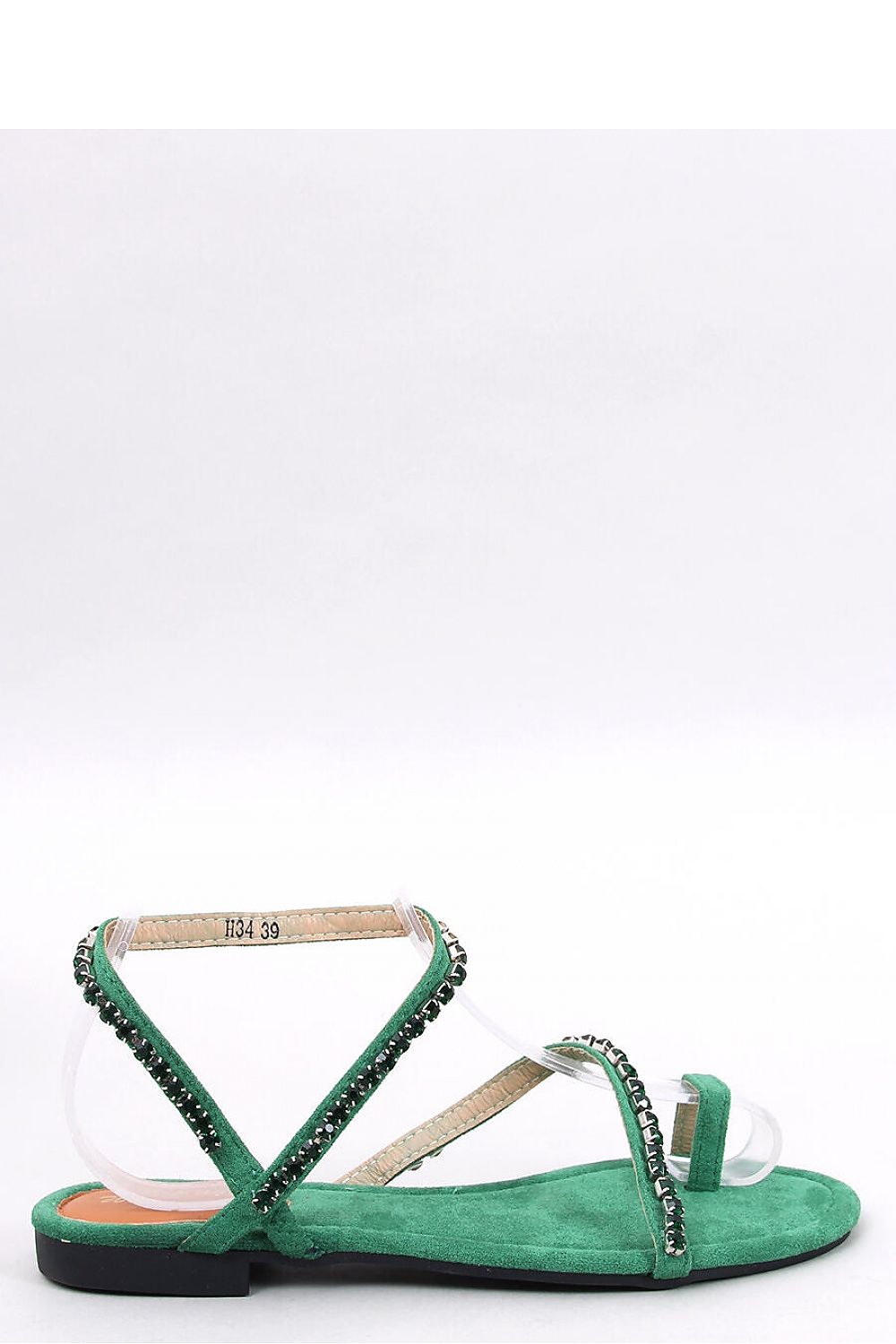 Rhinestone Ankle Loop Sandals-Green