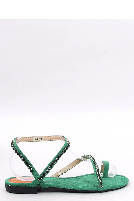 Rhinestone Ankle Loop Sandals-Green