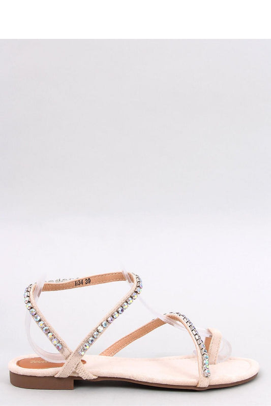 Rhinestone Ankle Loop Sandles-Beige