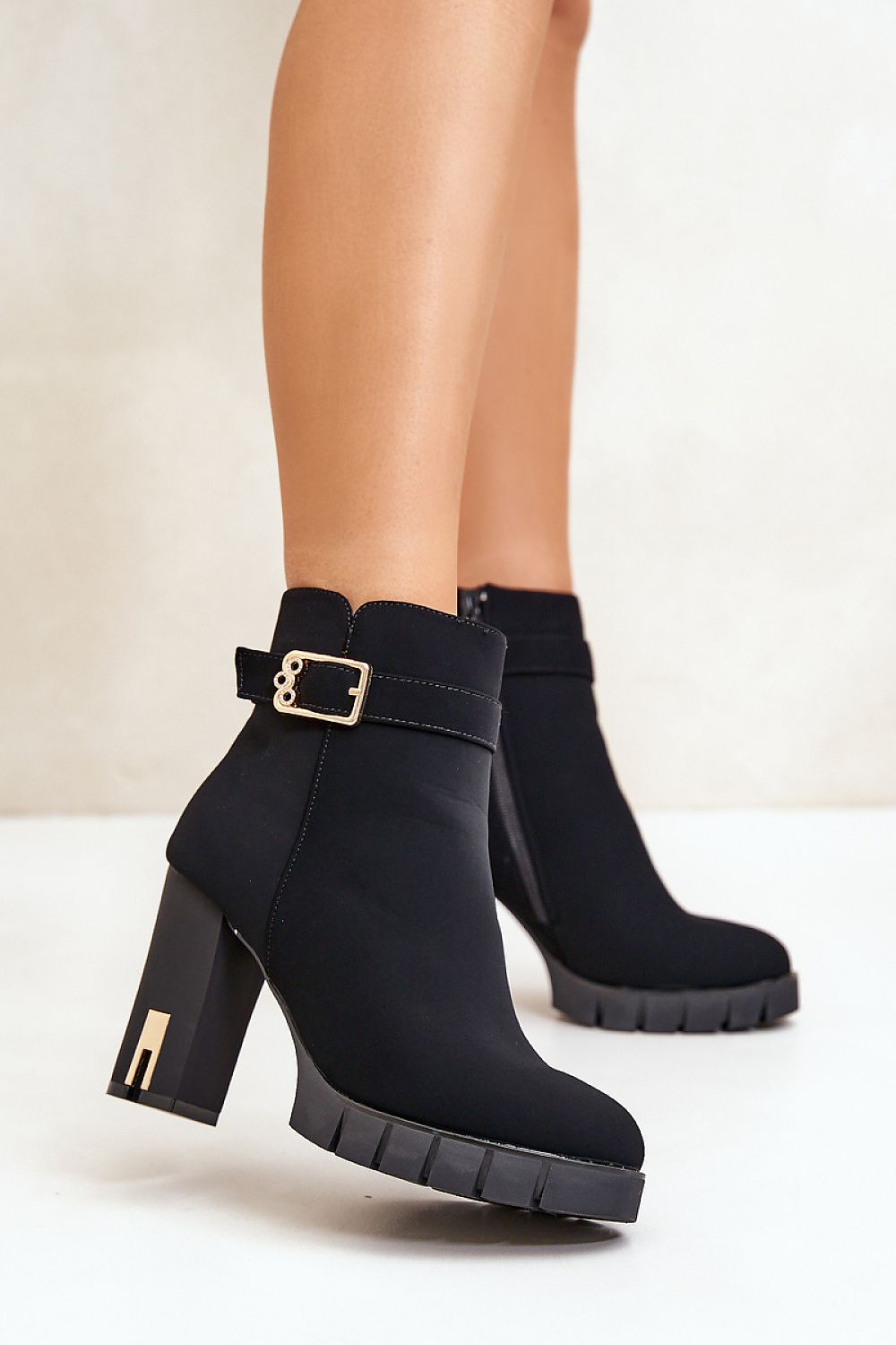 High Ankle Heel Boots with Buckle