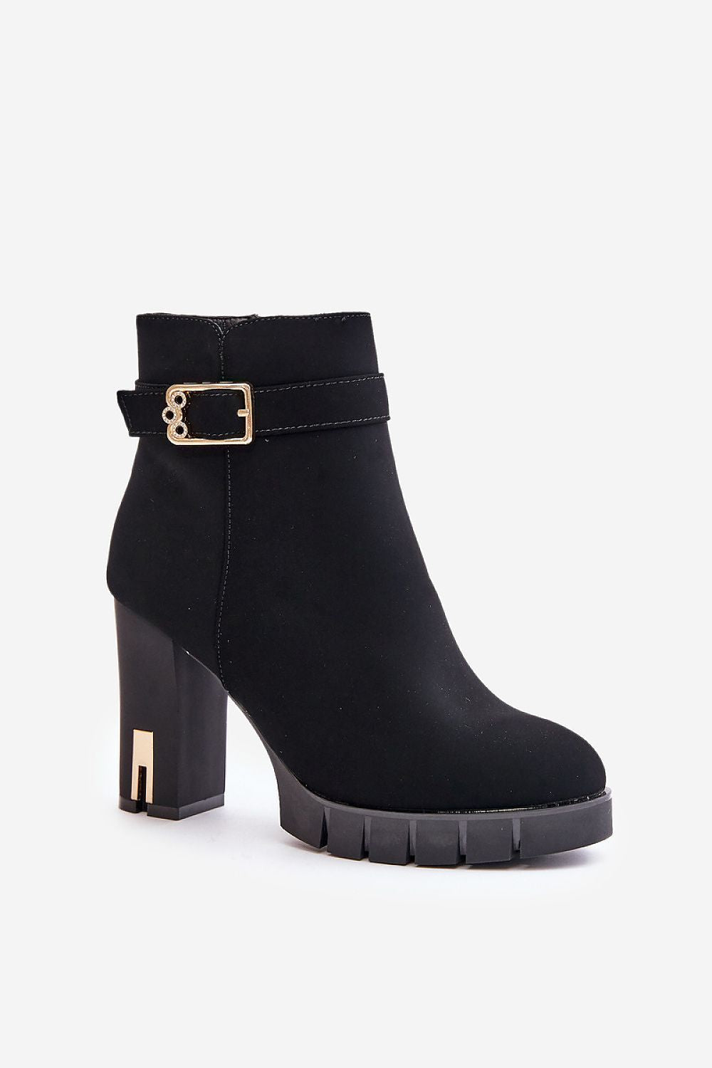 High Ankle Heel Boots with Buckle