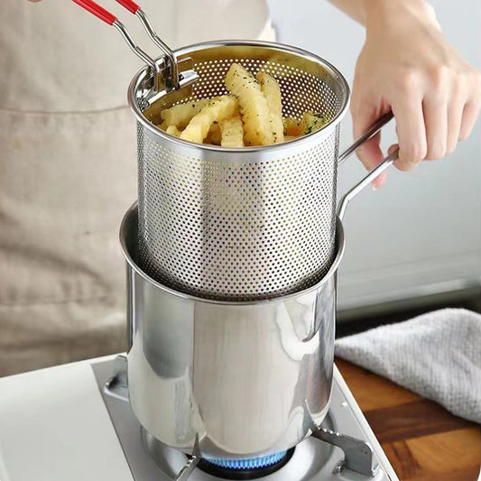 Stainless Steele Deep Frying Pot W/Strainer Basket