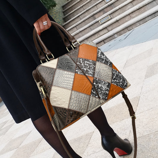 Patchwork Contrast Color Shoulder Bag