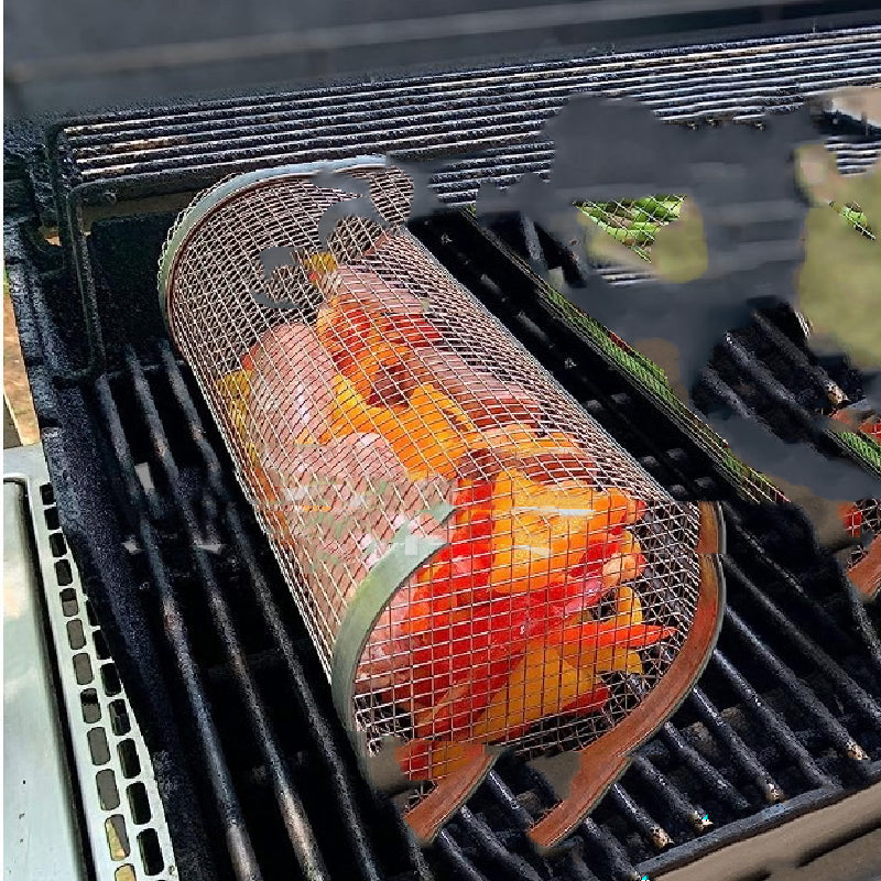 Rolling Metal Barbecue Grilling Basket.