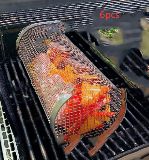 Rolling Metal Barbecue Grilling Basket.