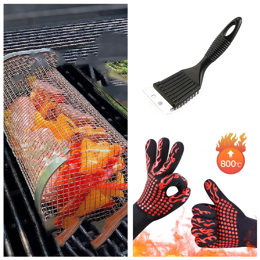 Rolling Metal Barbecue Grilling Basket.