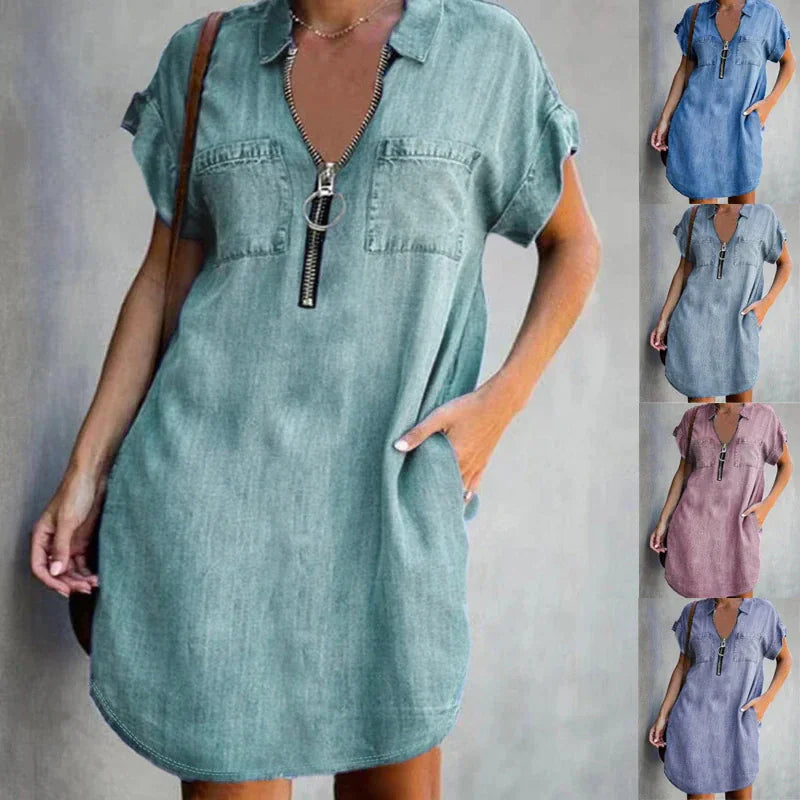 Faux Denim Print Summer Dress